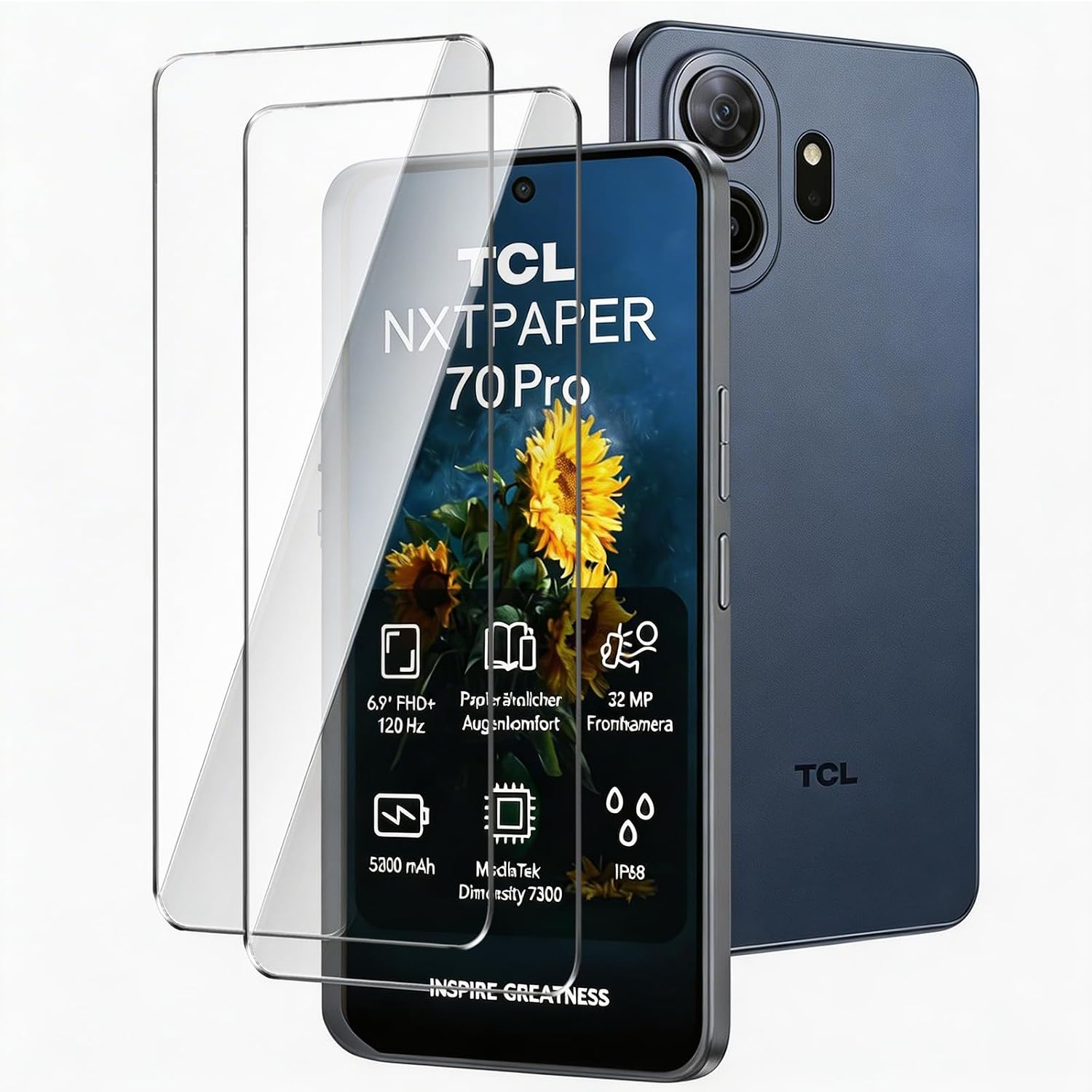 Protector de Pantalla para TCL NxtPaper 70 Pro 5G, Cobertura Completa, Película Cristal Templado, Resistente a rasguños, Anti-Huella Digital [ 6.9", Dureza 9H, Espesor 0.3MM, 2 Pack ]