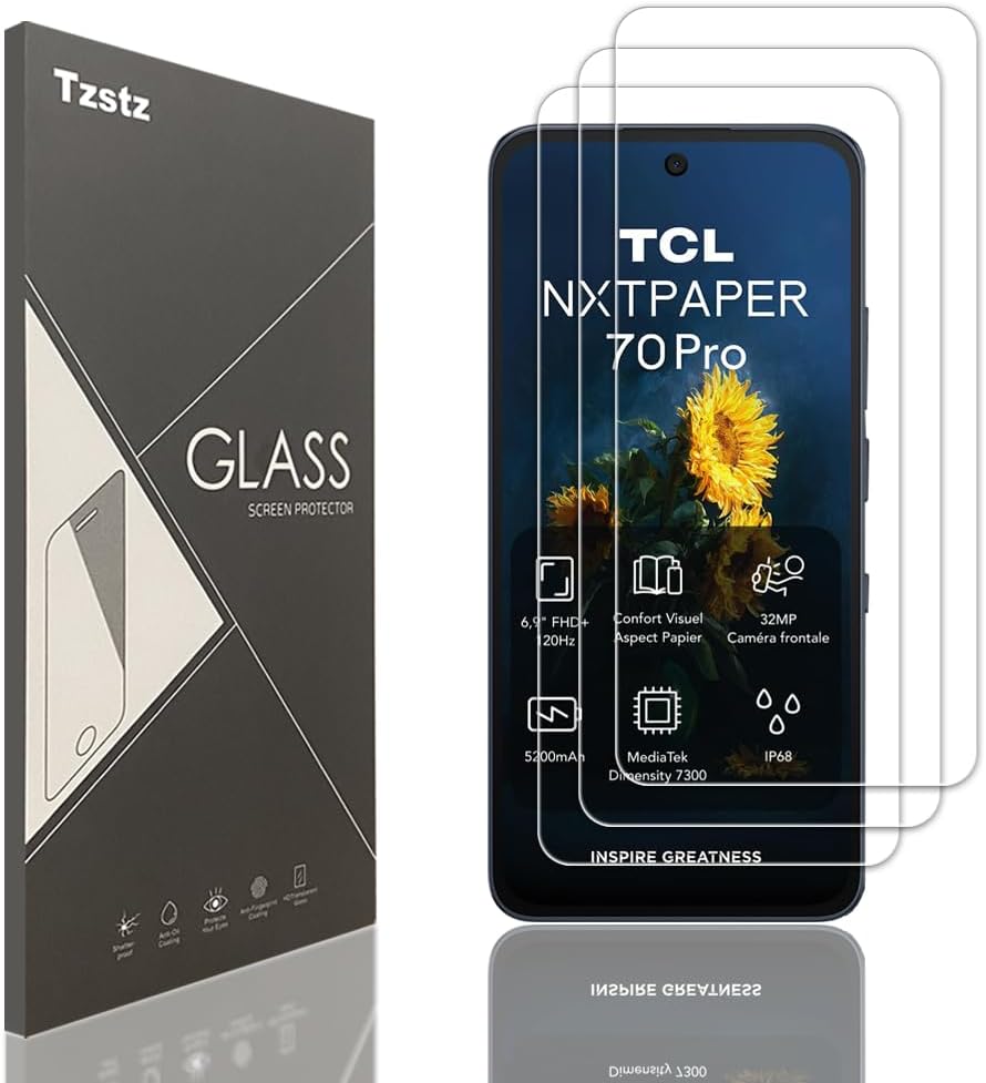 3 piezas vidrio templado protector de pantalla para TCL NXTPAPER 70 Pro 5G dureza 9H anti arañazos HD película protectora de pantalla