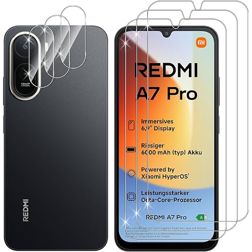 Lutree Cristal Templado para Xiaomi Redmi A7 Pro 4G, 3+3 Piezas Protector de Pantalla + Protector de Lente de Cámara, Dureza 9H HD Anti-Arañazos Vidrio Templado Película Protectora