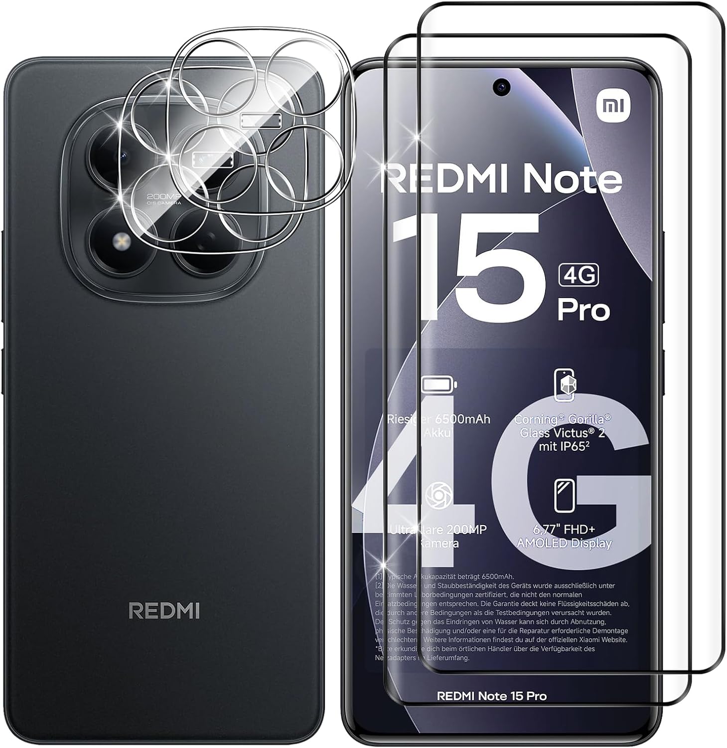 Lutree para Xiaomi Redmi Note 15 Pro 4G Cristal Templado, 2+2 Piezas 3D Protector de Pantalla + Protector de Lente de Cámara, Dureza 9H HD Sin Burbujas Vidrio Templado Película Protectora