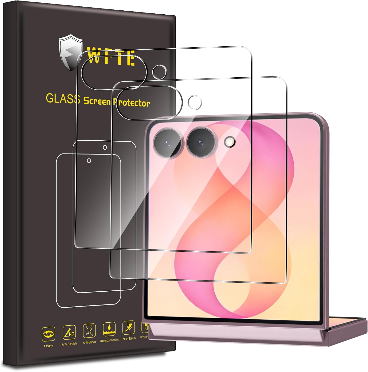 WFTE [2-Pack Protector de Pantalla para Samsung Galaxy Z Flip 8/Z Flip8 5G,9H Dureza,Huellas Dactilares Libre,Sin Burbujas,Cristal Templado Protector de Pantalla para Samsung Z Flip 8