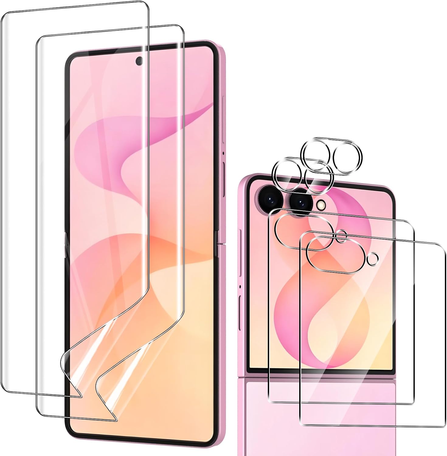 Aiziki [2+2+2 Pack Protector para Samsung Galaxy Z Flip 8, Protector Pantalla TPU + Cristal Templado 9H + Protectores Cámara, Ultra Transparente, Antihuellas, Fácil Instalación