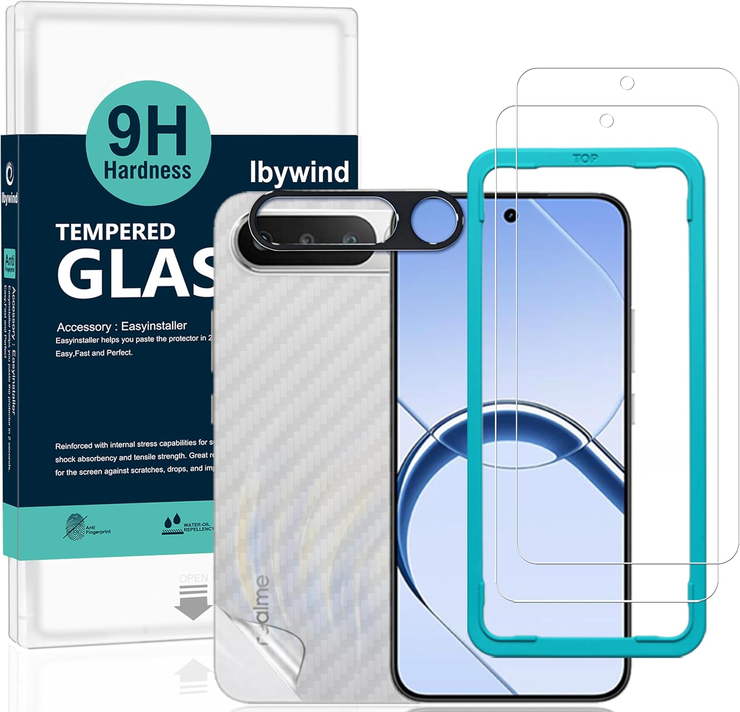 Ibywind Protector de Pantalla para Realme 16 5G,2 Piezas Dureza 9H Cristal Templado y Protector de Lente de Cámara,Fácil de Instalar,Compatible Detector Huellas,Anti Arañazos,Sin Burbujas