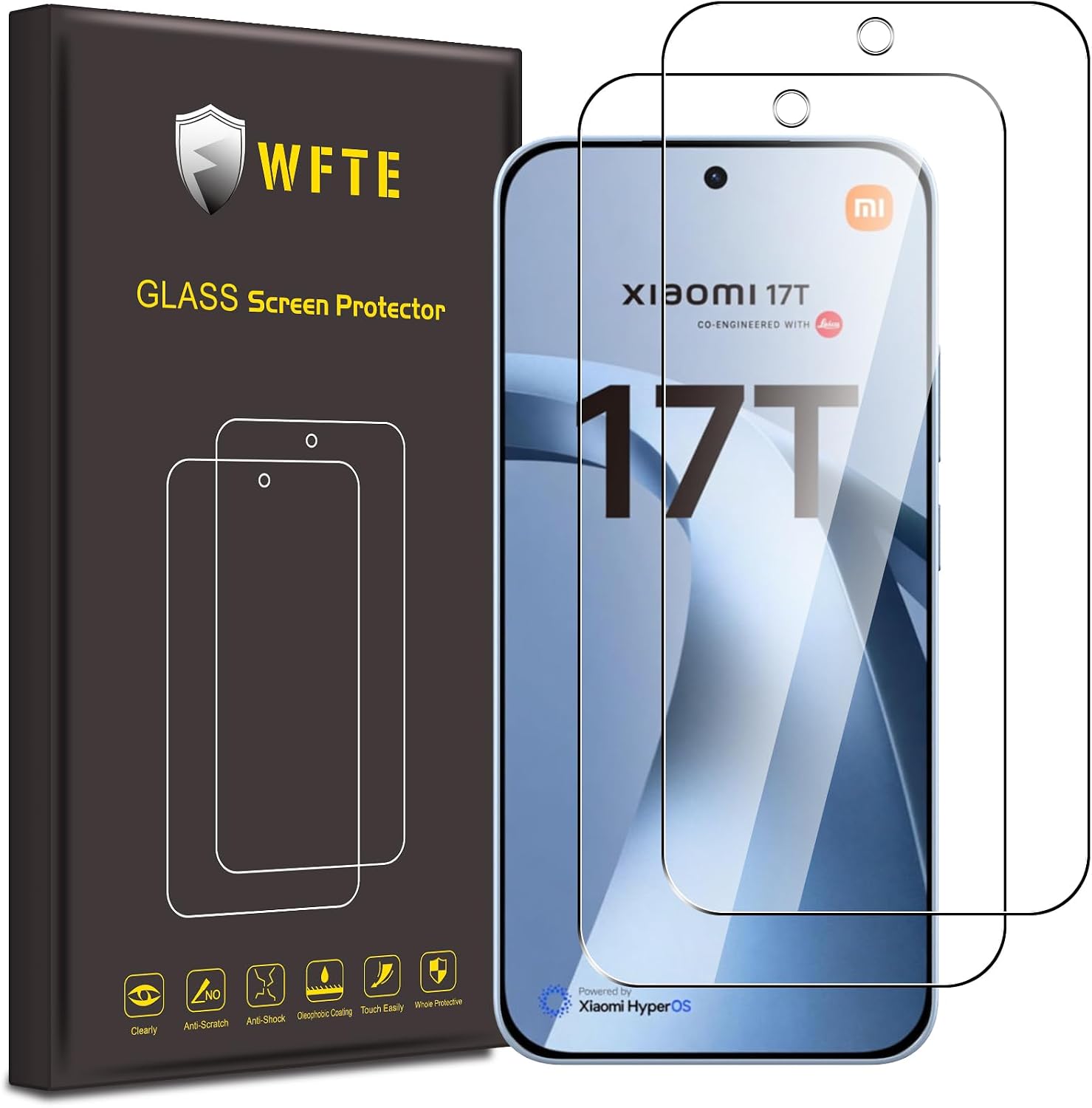 WFTE [2-Pack Protector de Pantalla para Xiaomi 17T 5G,9H Dureza,Huellas Dactilares Libre,Sin Burbujas,Cristal Templado Protector de Pantalla para Xiaomi Mi 17T /Xiaomi 17 T 5G