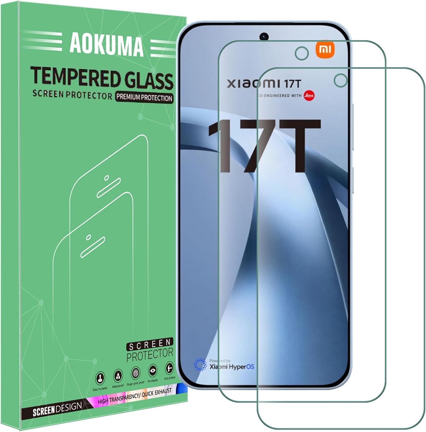 AOKUMA Protector de Pantalla para Xiaomi 17T 5G, [2 Unidades] Cristal Templado para Xiaomi Mi 17T 5G Fácil Instalación, Vidrio templado 9H para Xiaomi 17 T,Protector de Pantalla HD,Anti-Arañazos