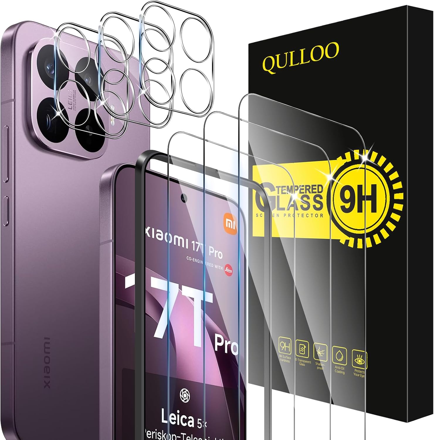 QULLOO Protector de Pantalla para Xiaomi Mi 17T Pro 5G, 3 Piezas Cristal Templado y 3 Piezas Protector de Lente de Cámara, Dureza 9H Ultra Resistente Vidrio Templado