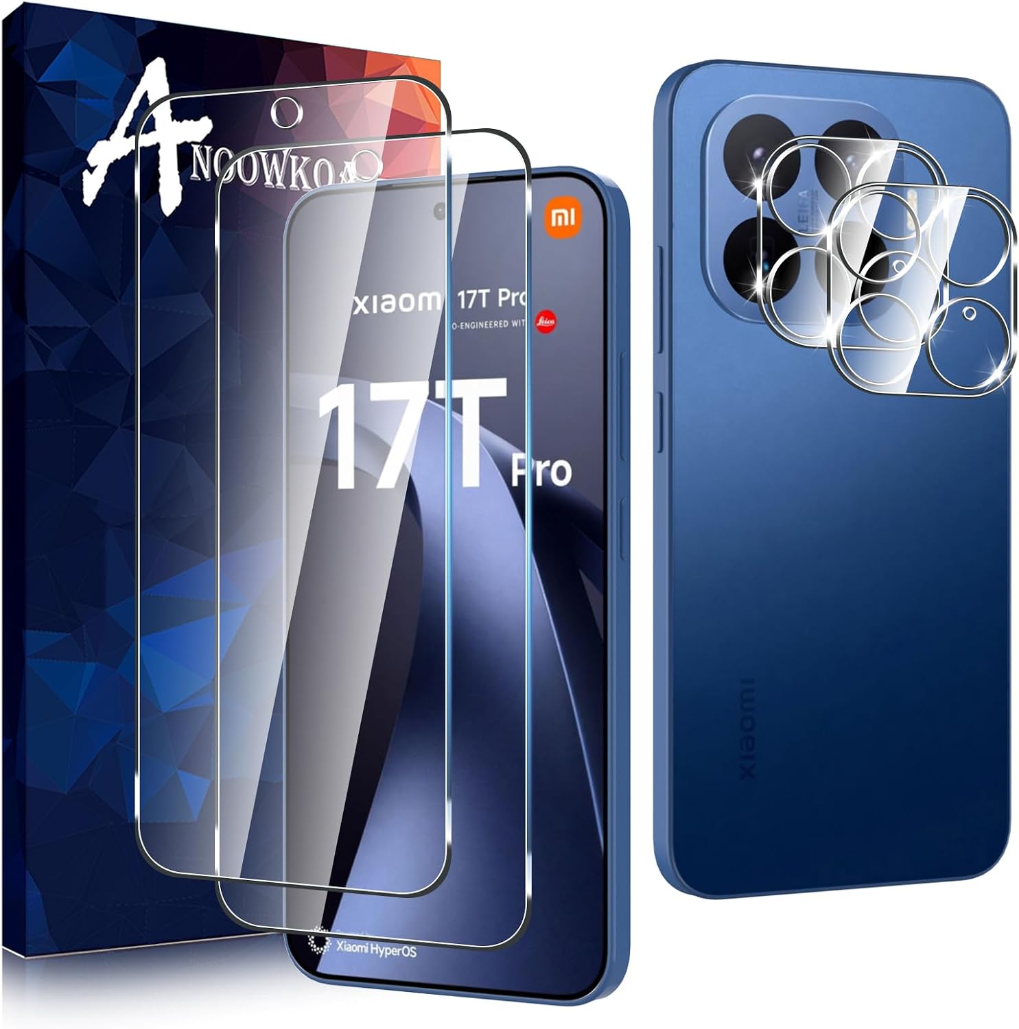 Anoowkoa 2 Piezas para Xiaomi 17T Pro 5G Protector de Pantalla + 2 Piezas Protector de Lente de Cámara, protector de pantalla de vidrio templado, película protectora