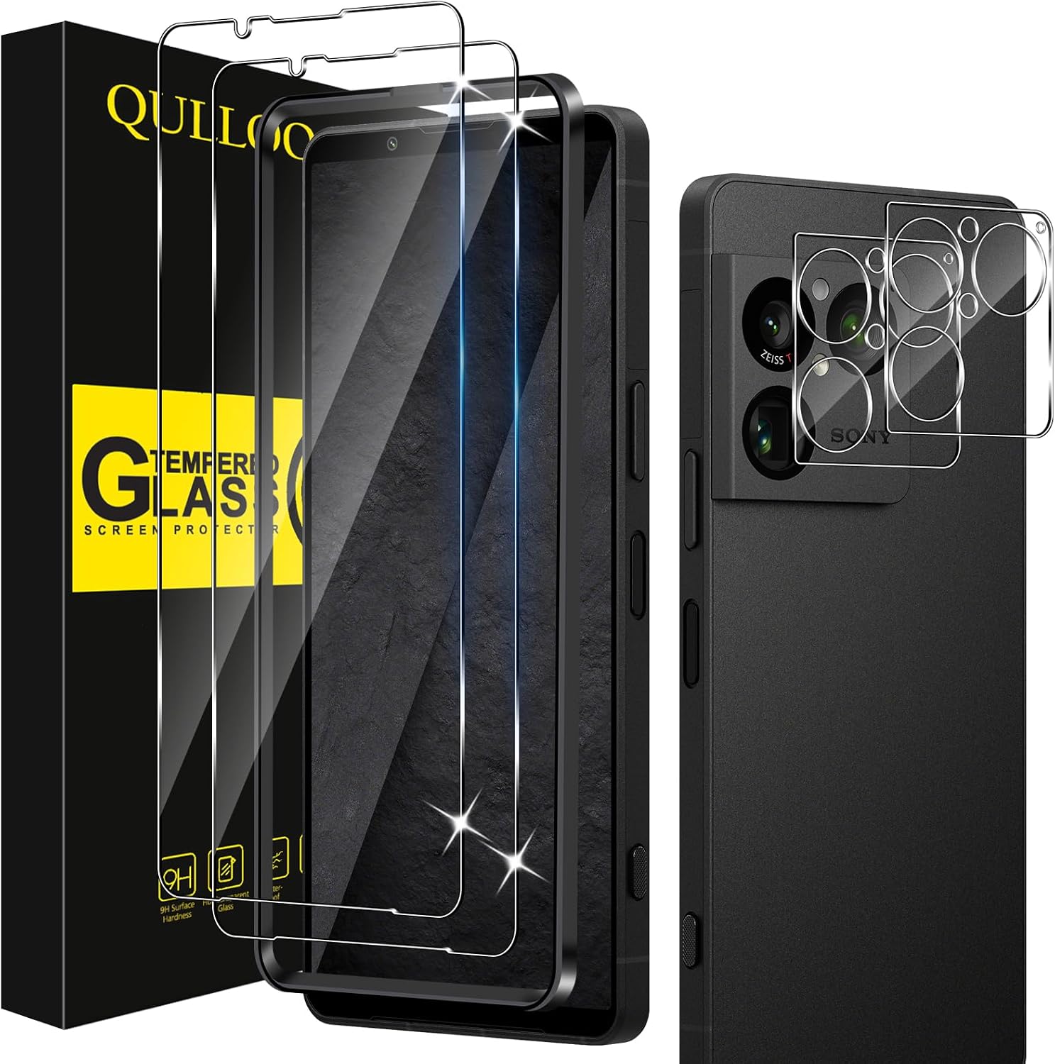 QULLOO Protector de Pantalla para Sony Xperia 1 VIII, 2 Piezas Cristal Templado y 2 Piezas Protector de Lente de Cámara, Dureza 9H Ultra Resistente Vidrio Templado