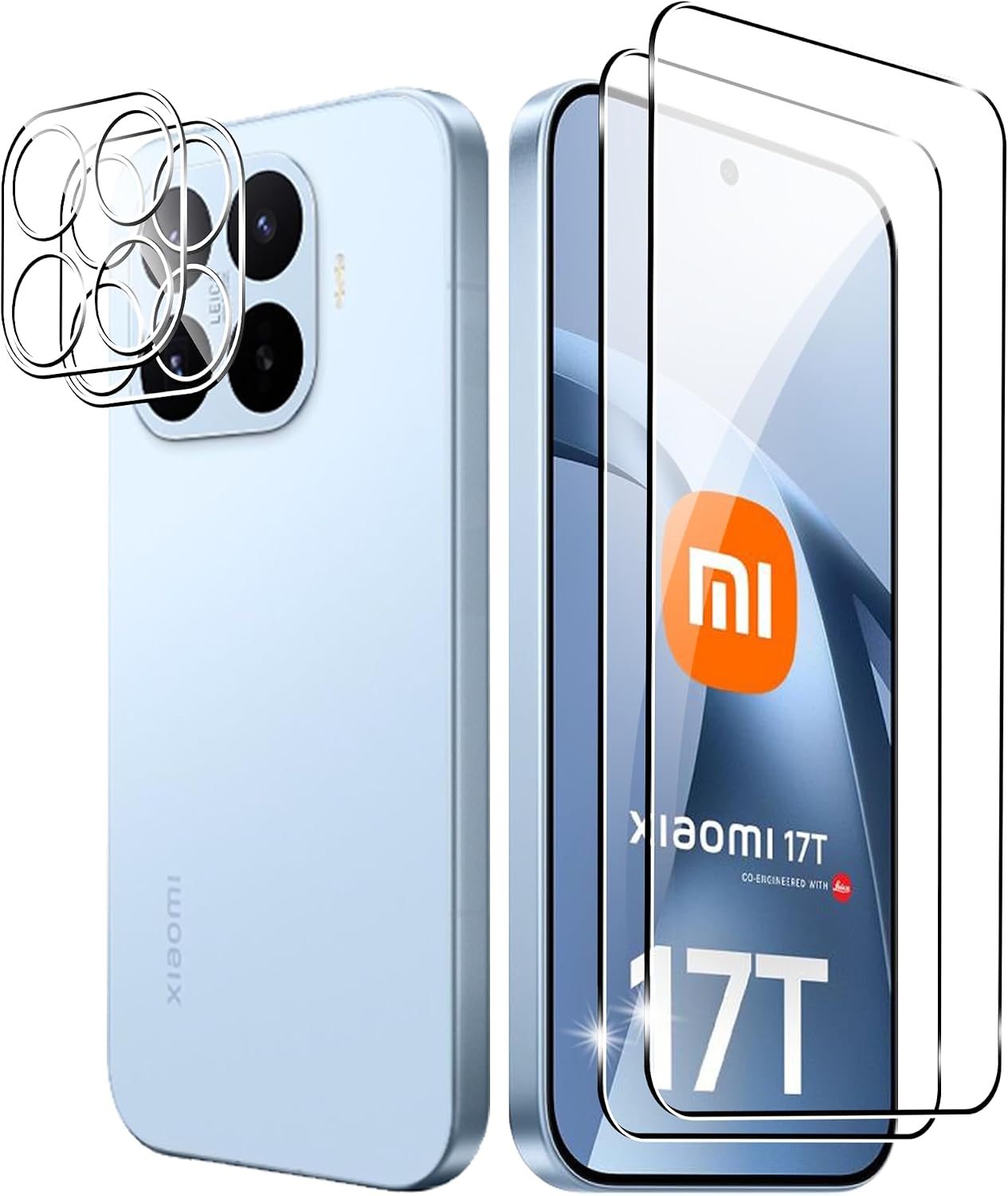 CAUHENYEE Protector de Pantalla para Xiaomi 17T Cristal Templado, 2 piezas Cristal Templado + 2 piezas de Protección de Cámara, HD Vidrio Protector,Dureza 9H