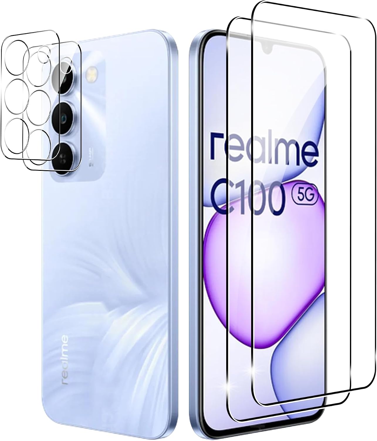 Cristal Templado para Realme C100 5G,2 Piezas de Vidrio Protector+ película Protectora para cámara,Protector de Pantalla Anti-rayaduras de dureza 9H