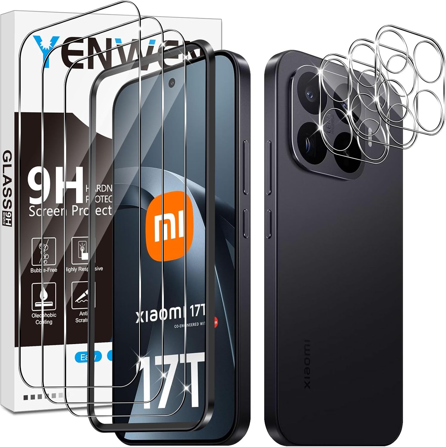 3 Piezas Protector de Pantalla para Xiaomi 17T 5G con 3 Piezas Protector de Lente de Cámara, Ultra HD Cristal Templado Glass, Dureza 9H para Mi 17 T, Anti Arañazos, Sin Burbujas