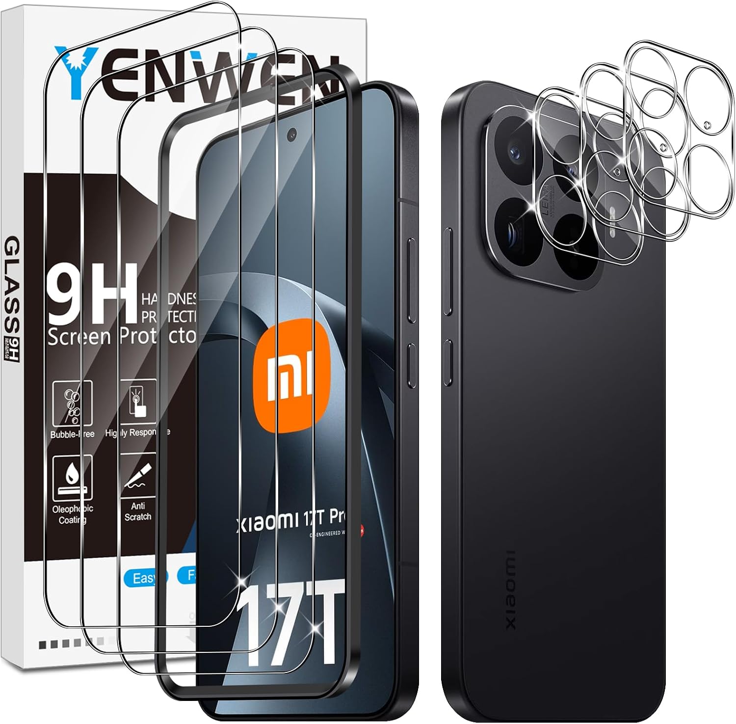 3 Piezas Protector de Pantalla para Xiaomi 17T Pro 5G con 3 Piezas Protector de Lente de Cámara, Ultra HD Cristal Templado Glass, Dureza 9H para Mi 17 T Pro, Anti Arañazos, Sin Burbujas