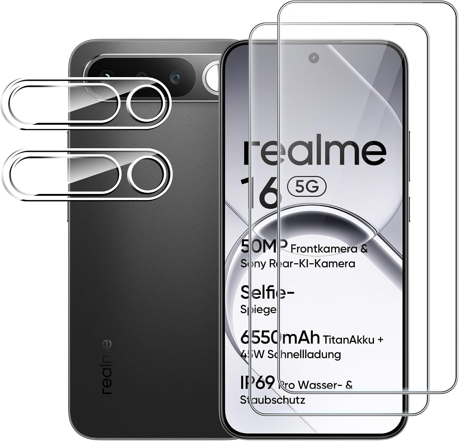 Cristal Templado para Realme 16 5G,2 Piezas de Vidrio Protector+ película Protectora para cámara,Protector de Pantalla Anti-rayaduras de dureza 9H