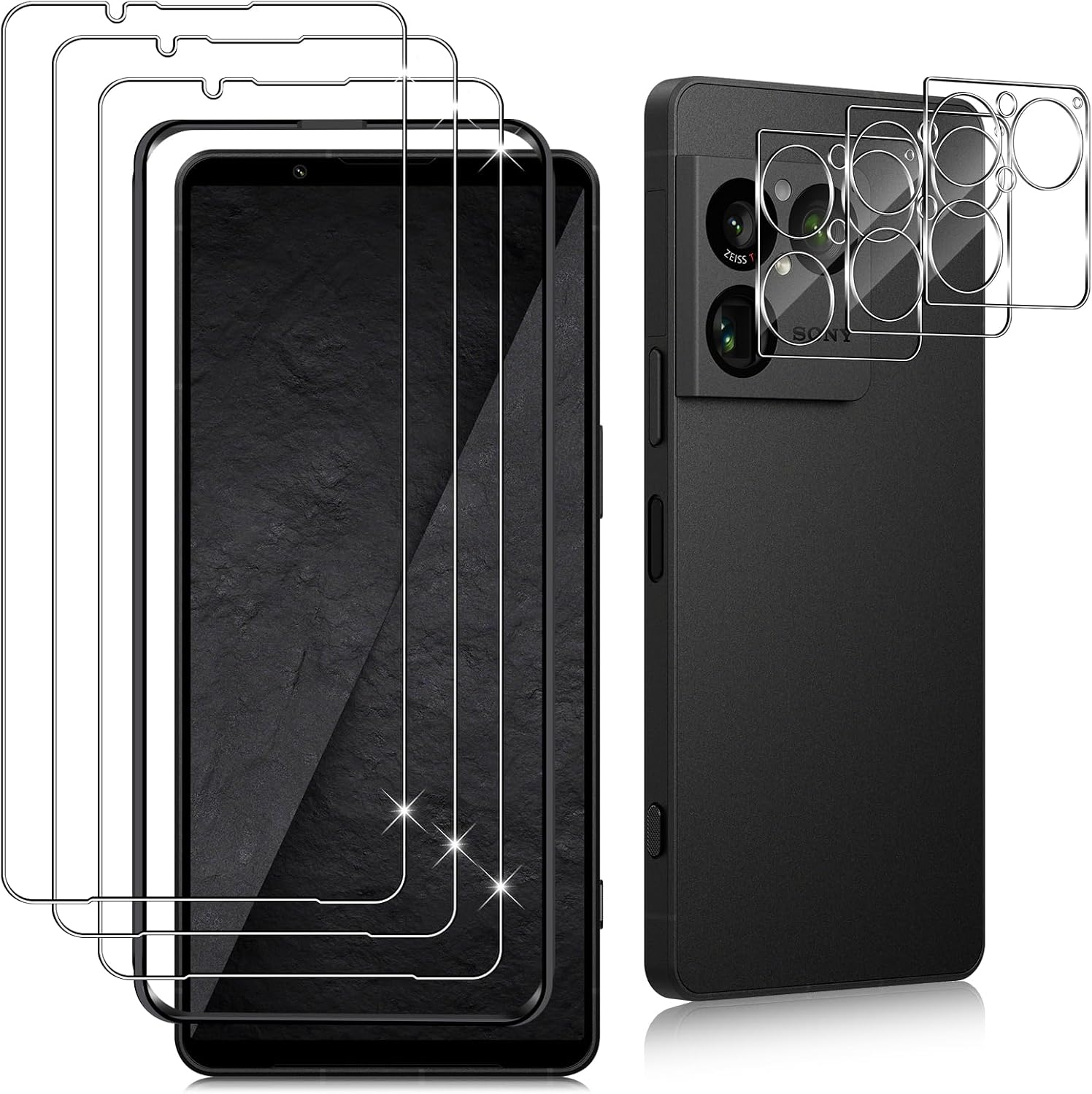 Datree 3 Piezas para Sony Xperia 1 VIII Protector de Pantalla, con 3 Piezas Protector de Lente de Cámara, Dureza 9H Sin Burbujas, Alta Definicion,Anti-Arañazos Cristal Templado