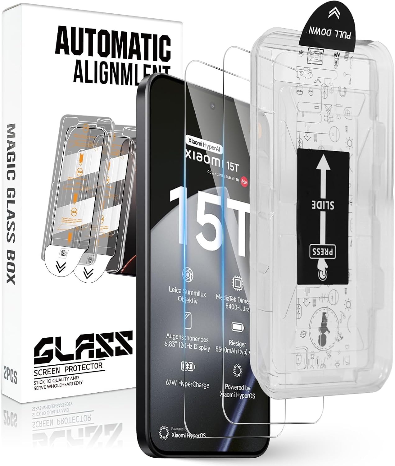 Holilo para Xiaomi 15T/15T Pro/Xiaomi 17T Pro Protector de Pantalla [Instalación Automática] Cristal Vidrio Templado, 2 Piezas 9H Dureza HD Anti-Arañazos Sin Burbujas Fácil instalación Glass Protector