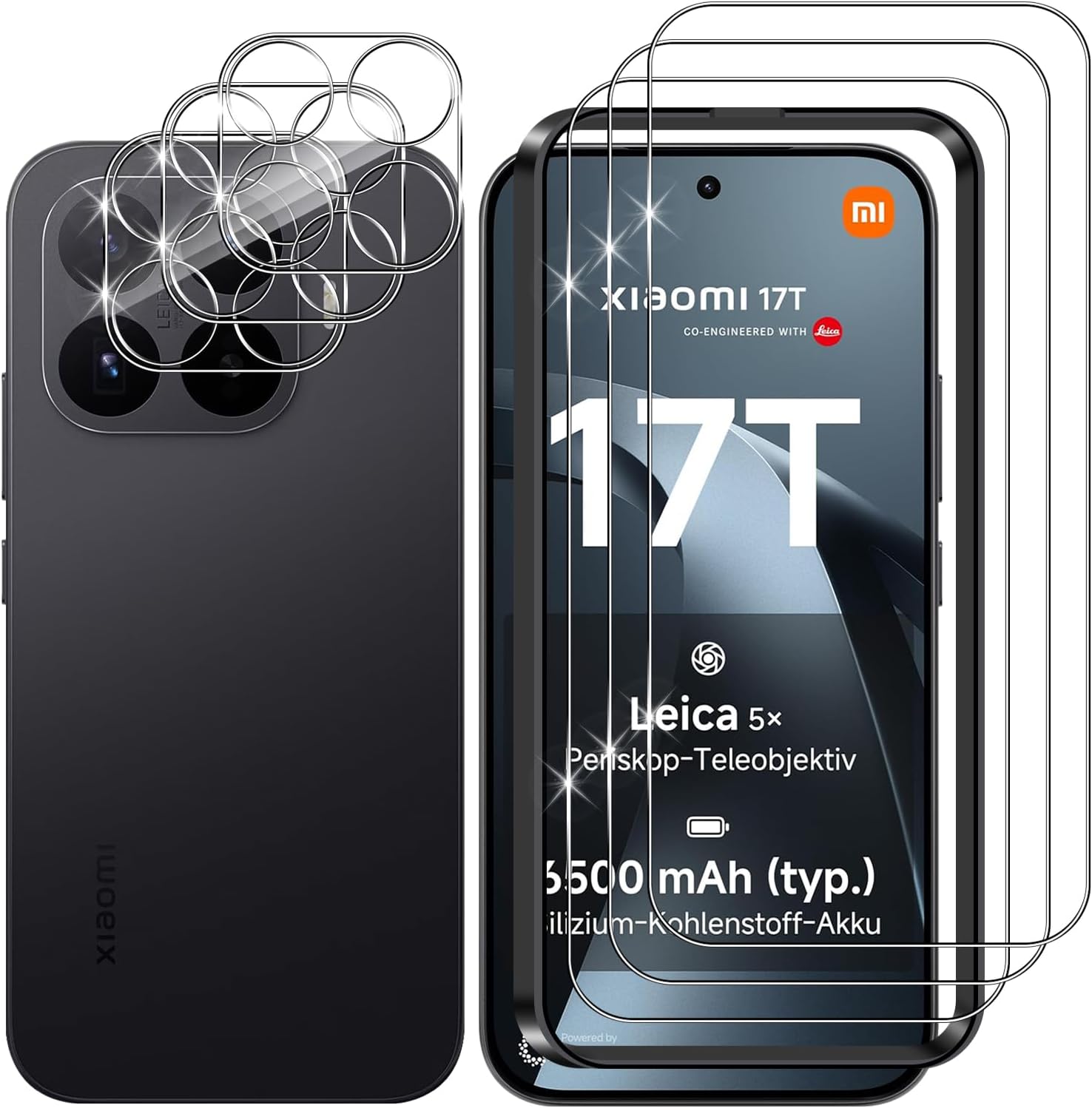 Lutree Cristal Templado para Xiaomi 17T, 3+3 Piezas Protector de Pantalla + Protector de Lente de Cámara, Dureza 9H HD Anti-Arañazos Vidrio Templado Película Protectora