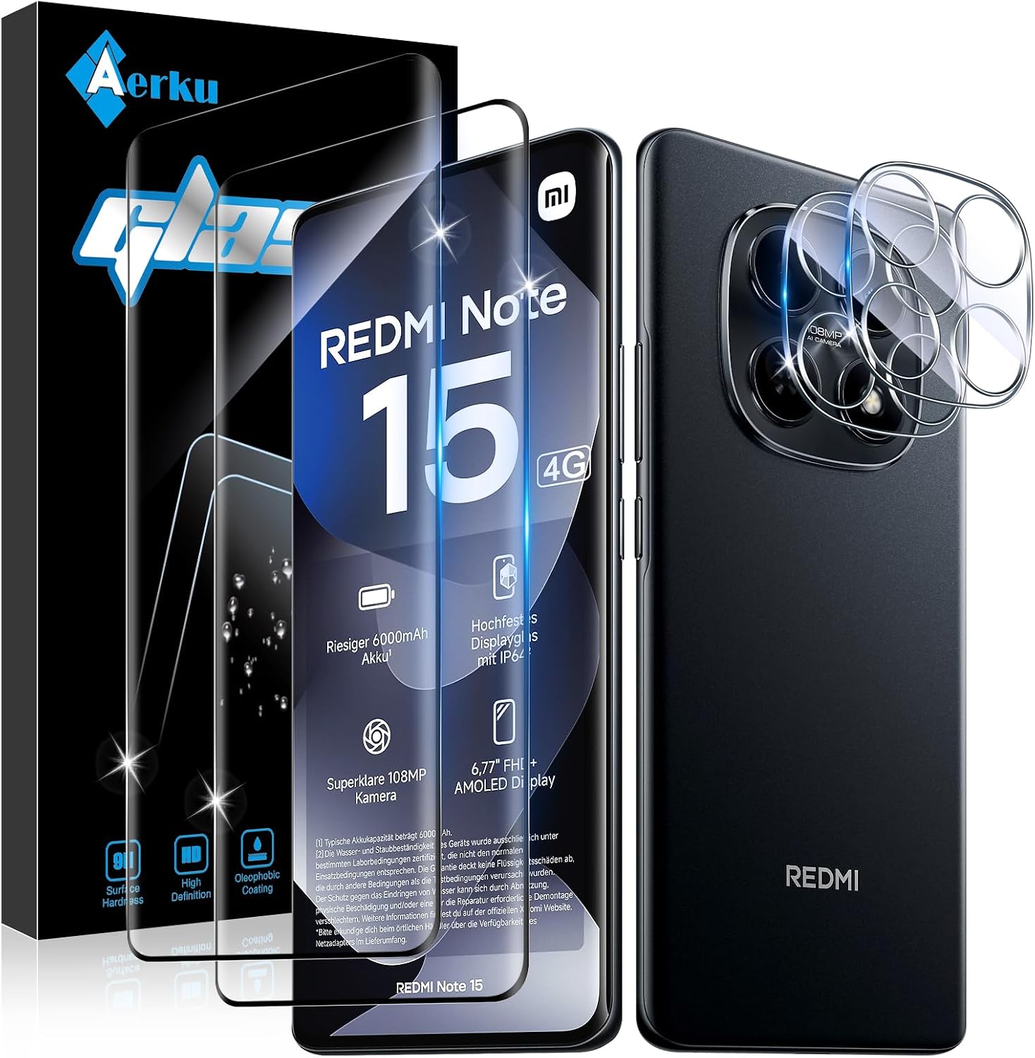 Aerku 2 Piezas 3D Protector de Pantalla para Xiaomi Redmi Note 15 4G