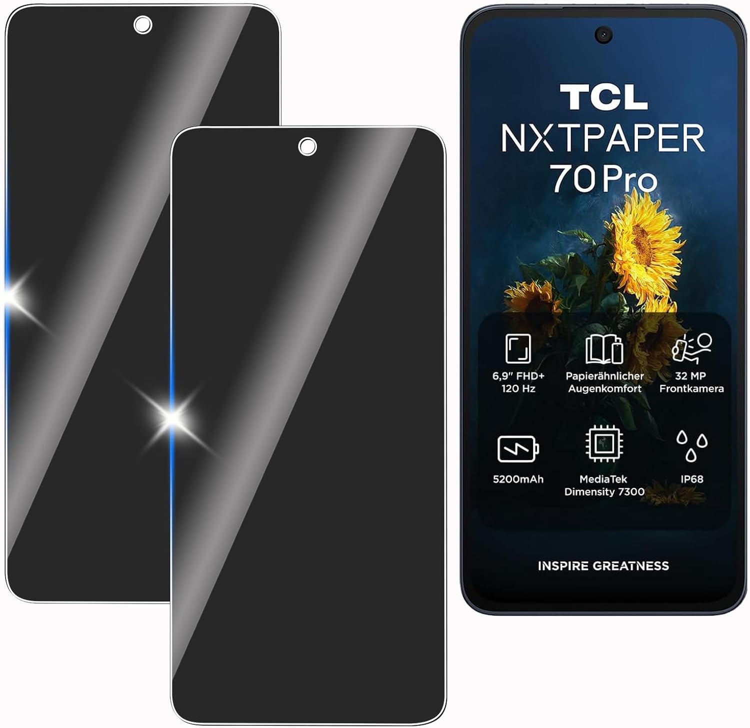 KULAIKE【2 Piezas Protector Pantalla Privacidad para TCL NxtPaper 70 Pro,Cristal Templado Anti Espía,Sin Burbujas,Anti-Espía Vidrio Película,Privacy Screen Protector,9H Dureza,Anti-Arañazo