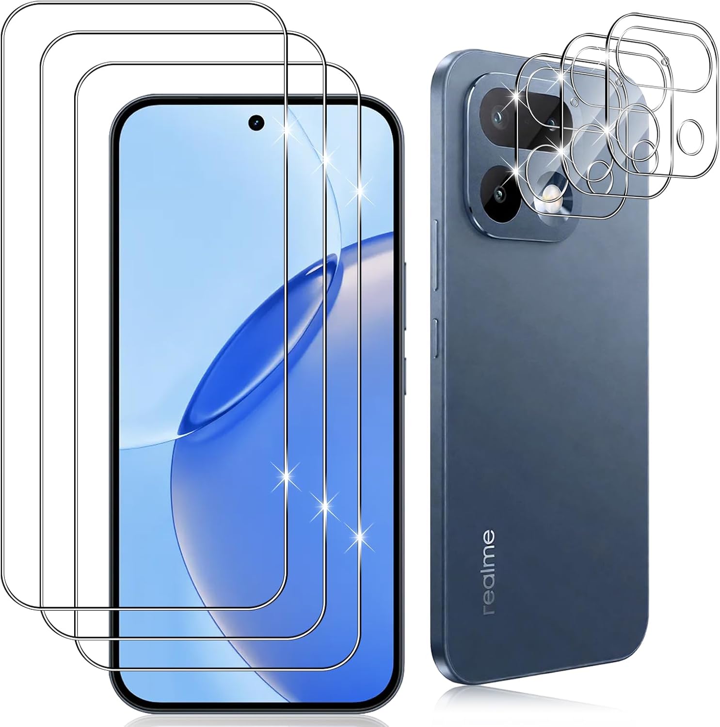 Datree 3 Piezas para Realme 16 Pro 5G Protector de Pantalla, con 3 Piezas Protector de Lente de Cámara, Dureza 9H Sin Burbujas, Alta Definicion,Anti-Arañazos Cristal Templado