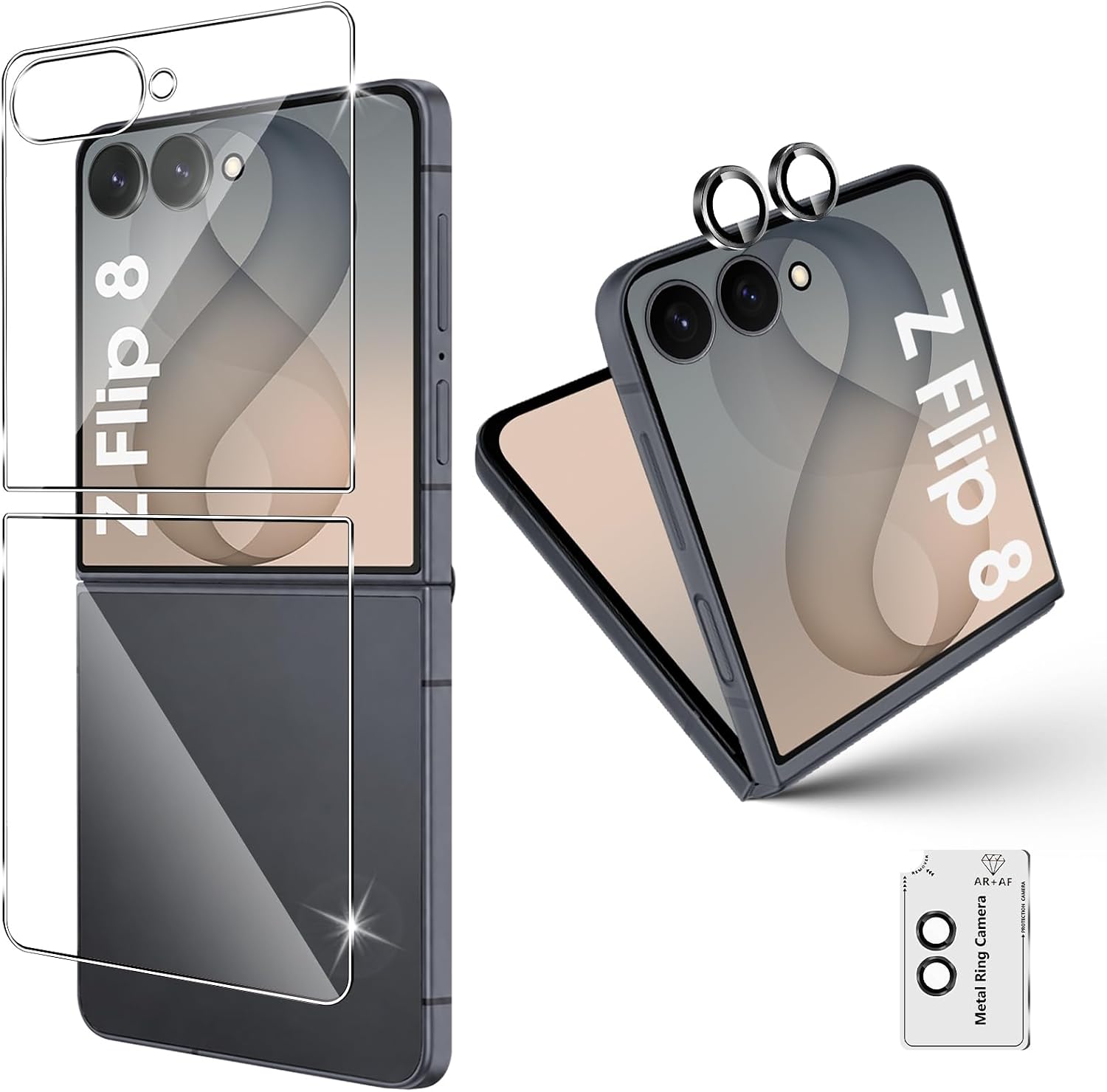 QULLOO Protector de Pantalla Trasera para Samsung Galaxy Z Flip 8 [2 Piezas] + Protector de Lente de Cámara [1 Piezas], 9H Dureza Anti-Huellas Cristal Templado Trasera de Vidrio para Z Flip8 5G