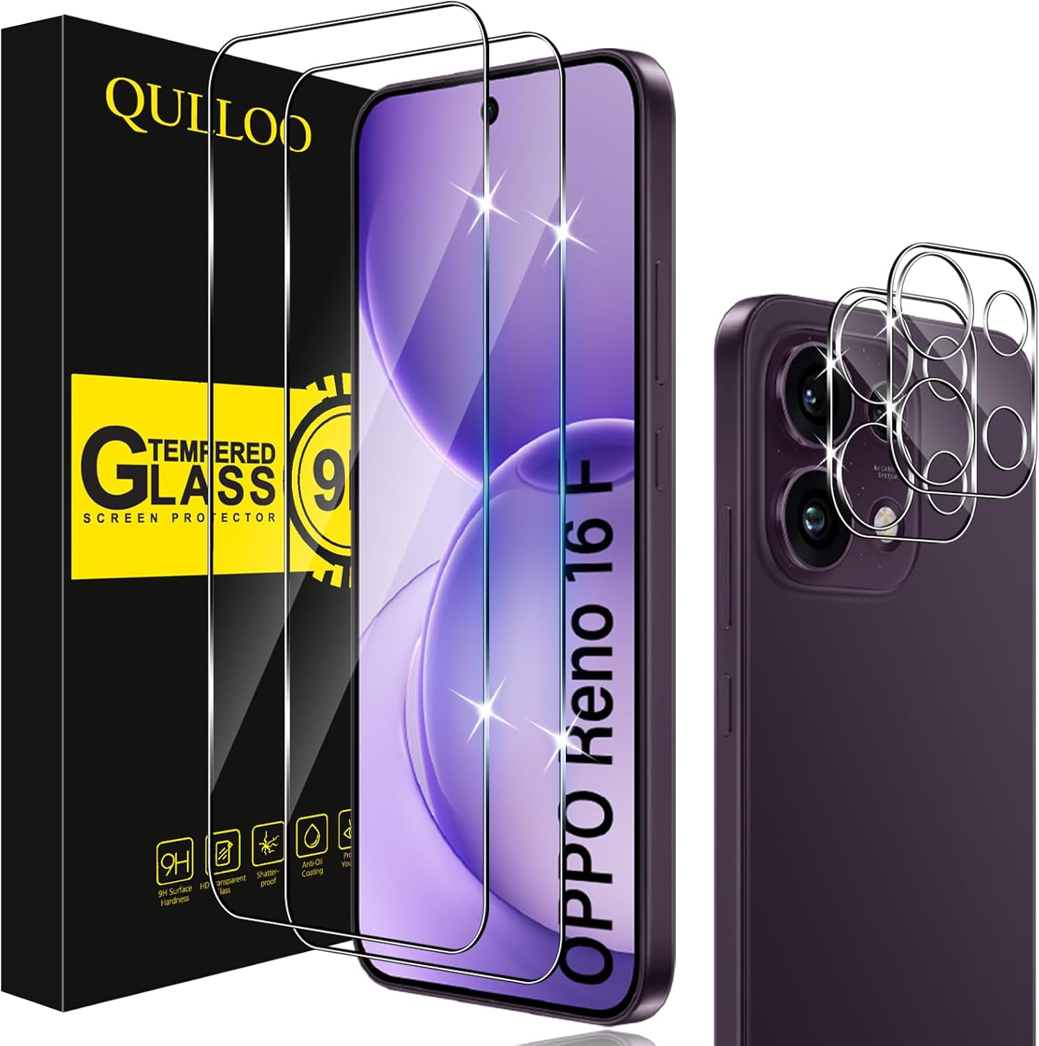 QULLOO protetor de vidro temperado para OPPO Reno16 F 5G / OPPO Reno16 FS 5G — transparente