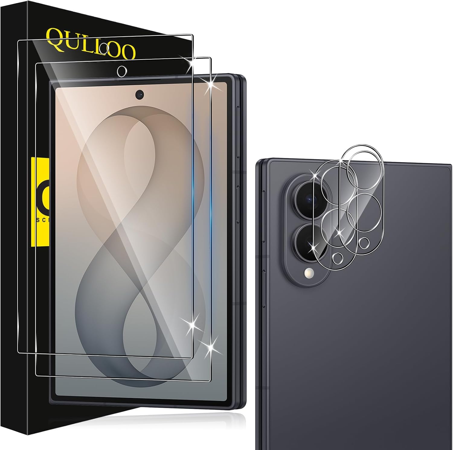 QULLOO Cristal Templado para Samsung Galaxy Z Fold 8 / Fold8 5G, HD Frontal Vidrio Templado + Protector de Lente de Cámara [2+2 Piezas]