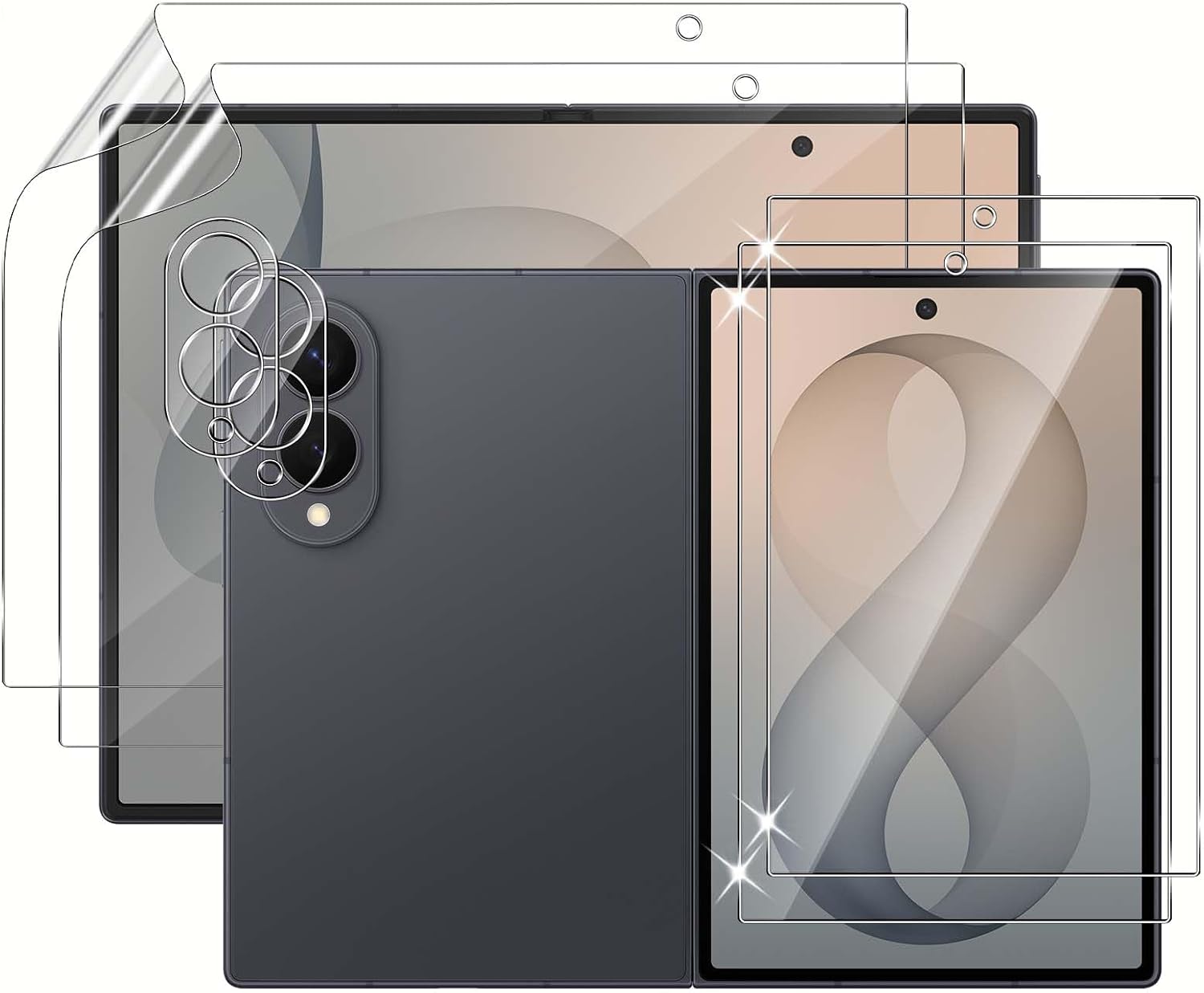 QULLOO Cristal Templado para Samsung Galaxy Z Fold 8 / Fold8 5G, HD Frontal Vidrio Templado + Dentro Flexible Protector de Pantalla + Protector de Lente de Cámara [2+2+2 Piezas]