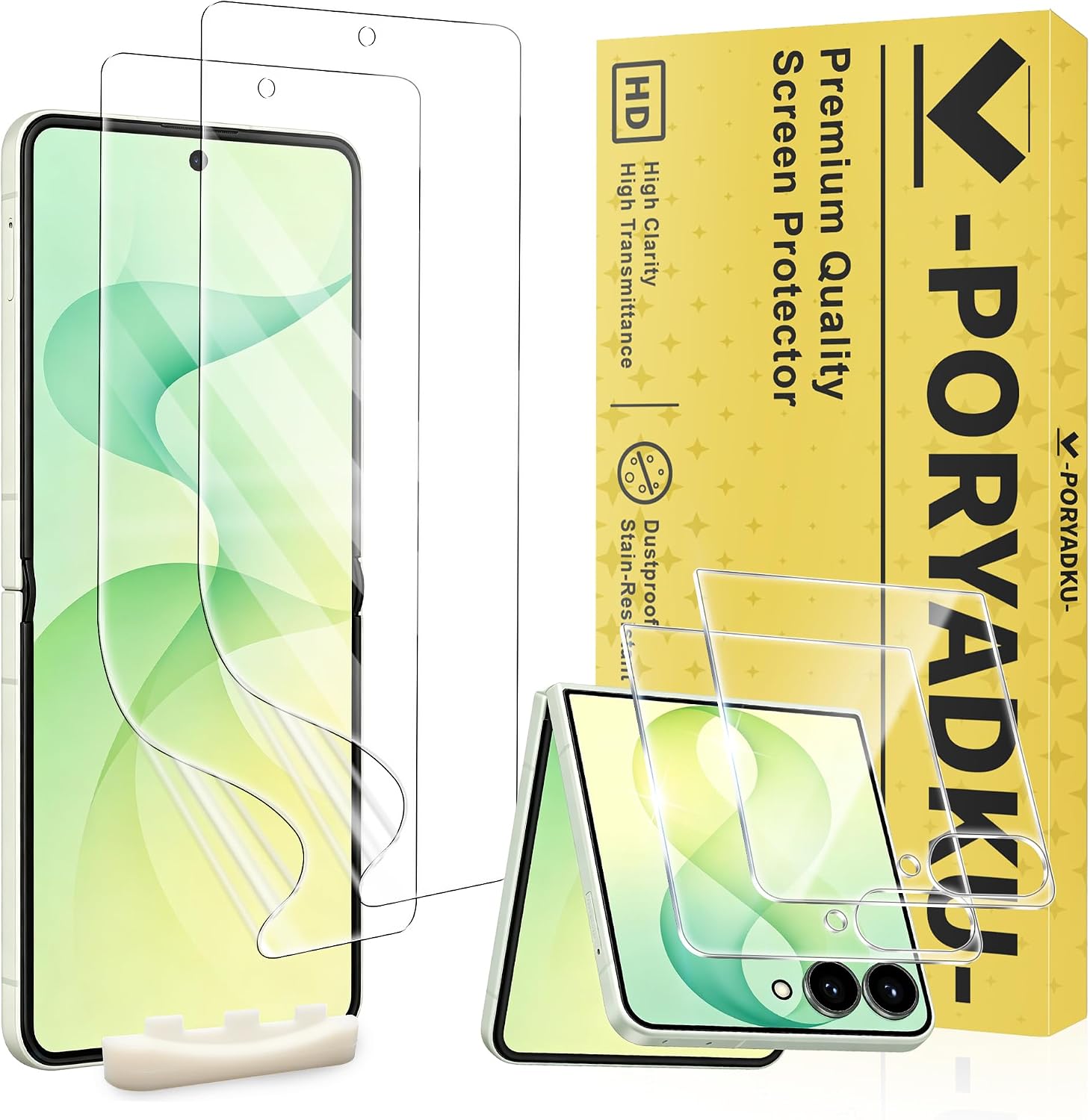 Protector de Pantalla para Samsung Galaxy Z Flip 8 5G, HD Frontal Vidrio Templado 2 Piezas+ Dentro Flexible Protector de Pantalla 2 Piezas, Sin Burbujas, 9H Dureza, Antihuellas, Anti-Scratch