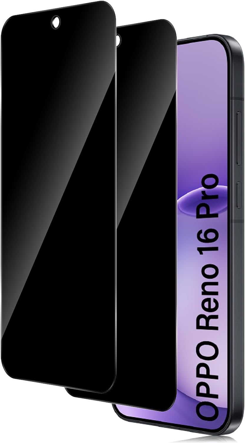 TuFun protetor de vidro temperado com filtro de privacidade para OPPO Reno16 5G / OPPO Reno16 Pro 5G — preto