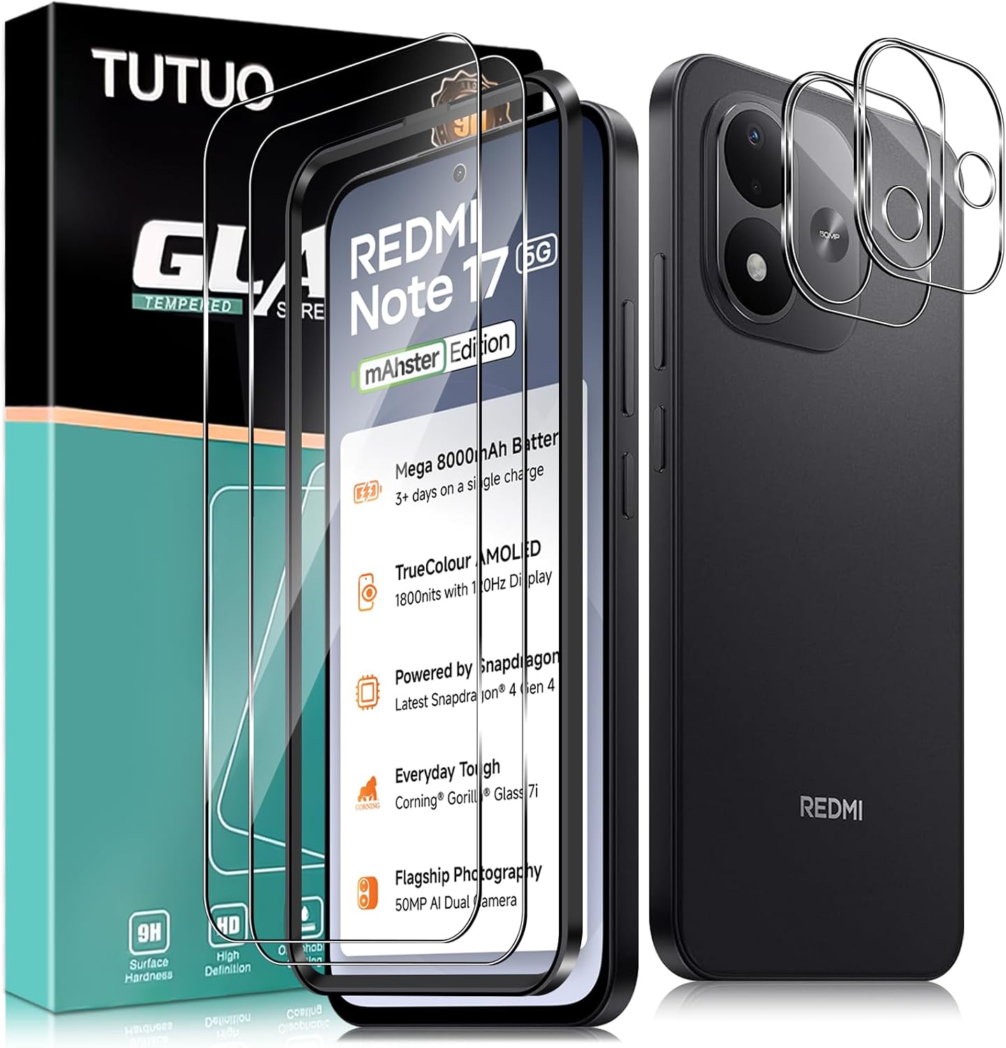 TUTUO Protector de Pantalla para Xiaomi Redmi Note 17 4G/5G