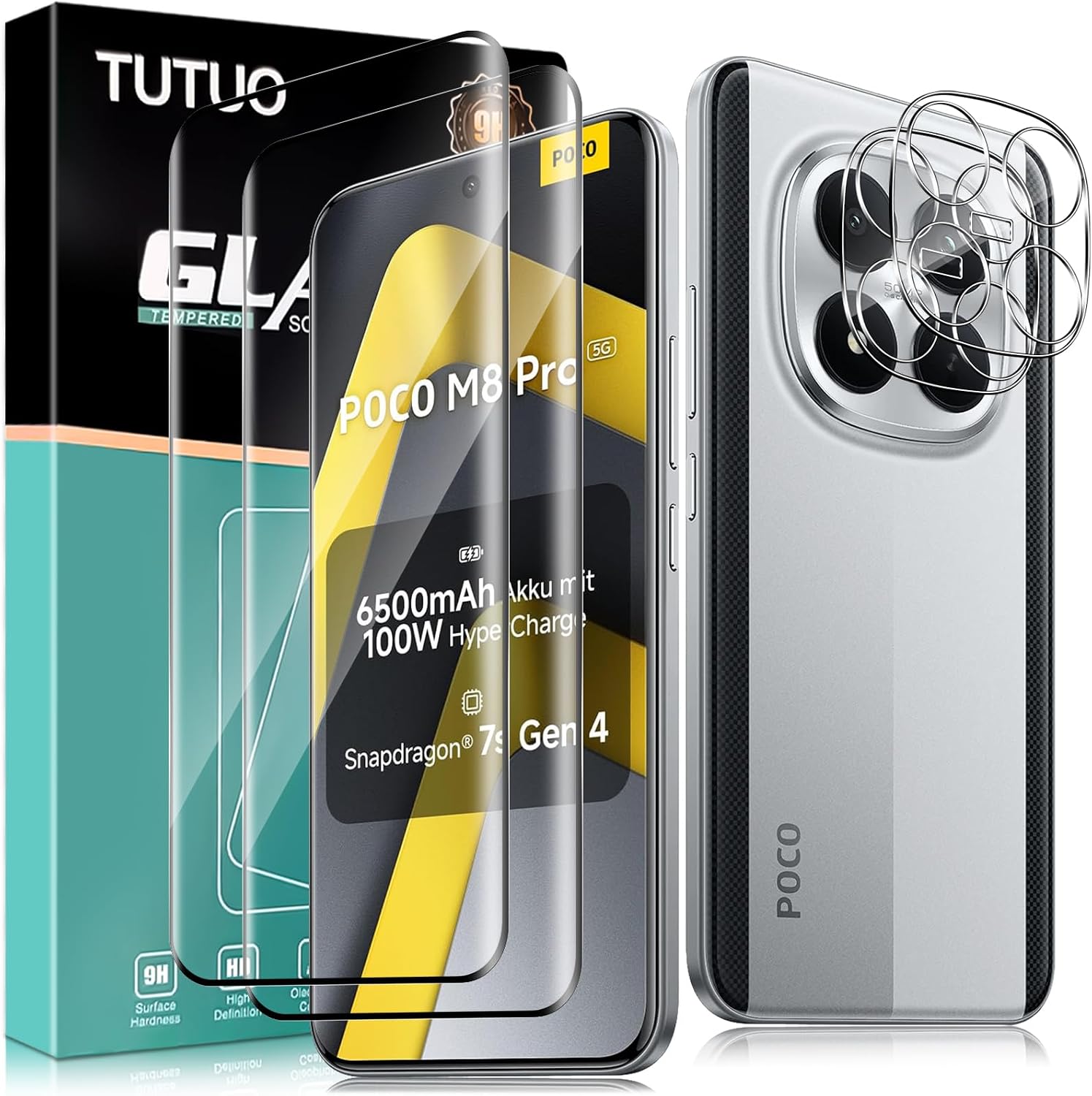 TUTUO protetor de vidro temperado para POCO M8 Pro 5G — transparente