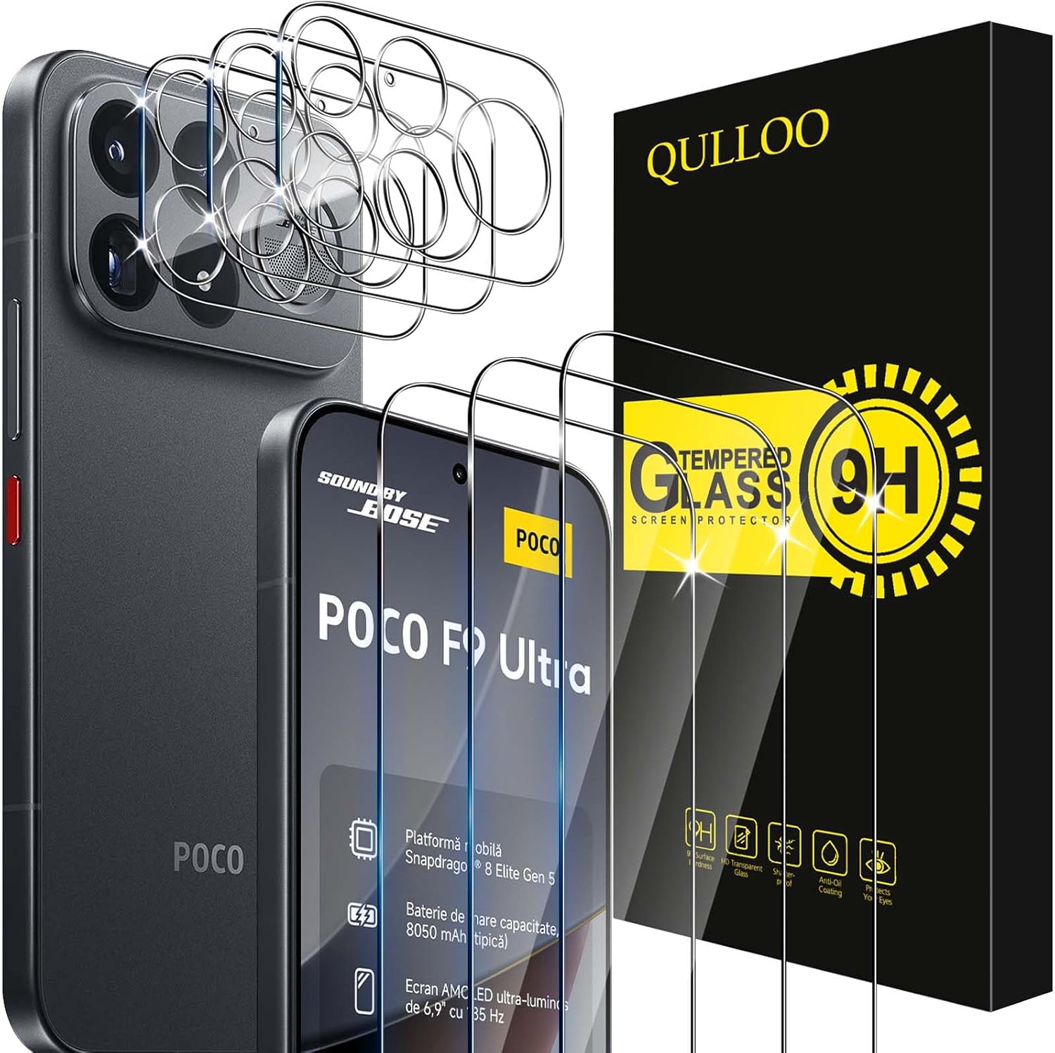 QULLOO protetor de vidro temperado para POCO F9 Ultra — transparente