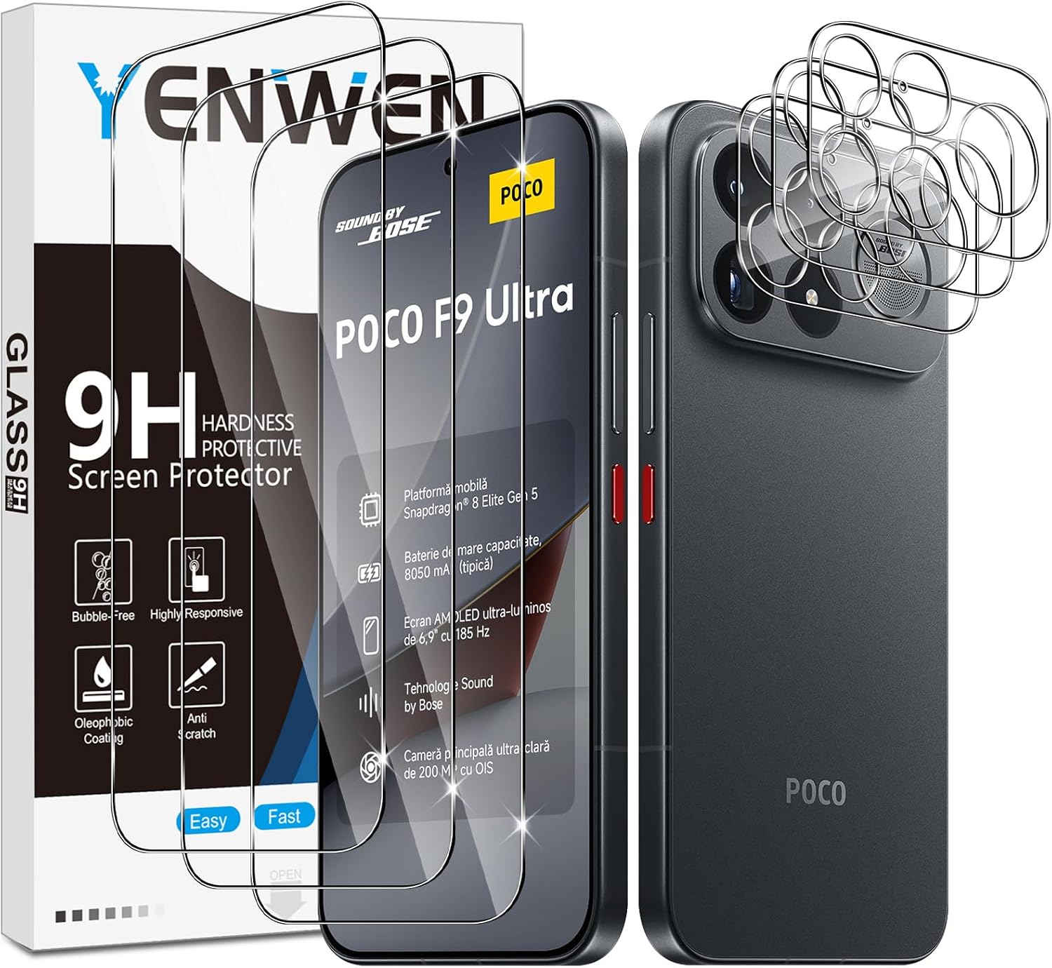 Yenwen protetor de vidro temperado para POCO F9 Ultra — transparente