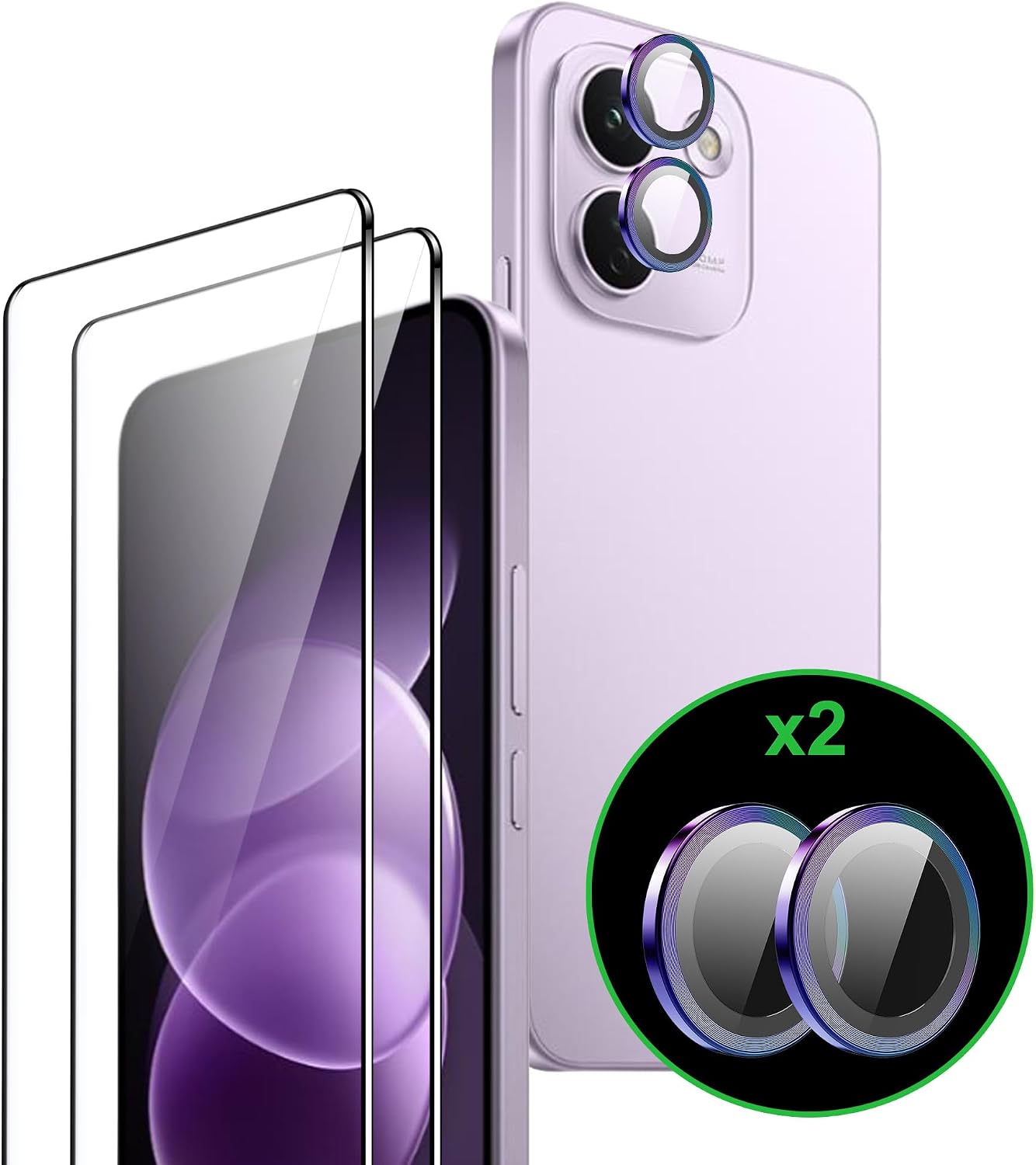 Protector de pantalla de cristal blindado para Xiaomi Redmi Note 17 Pro Max 5G, 2 unidades de cristal protector de pantalla con localizador + 2 protectores de pantalla para cámara, dureza 9H
