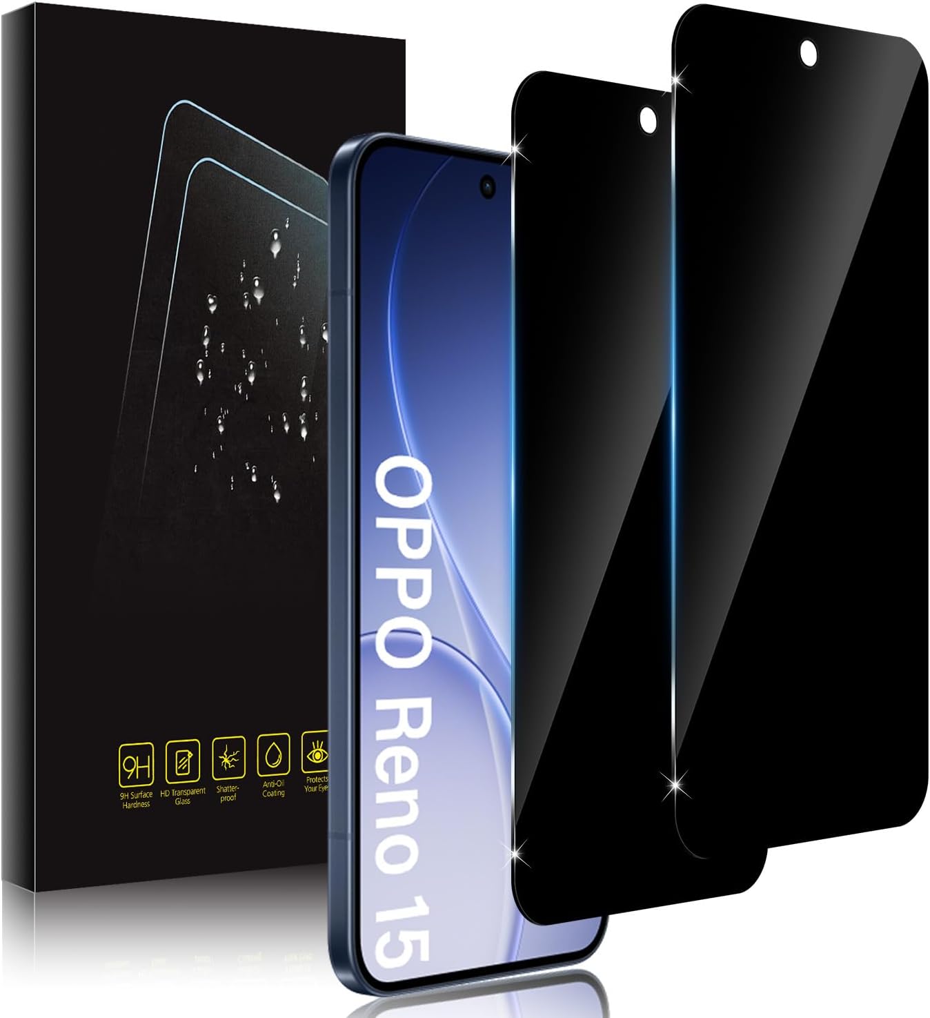 Holilo protetor de vidro temperado com filtro de privacidade para OPPO Reno15 Pro 5G / OPPO Reno15 5G — transparente
