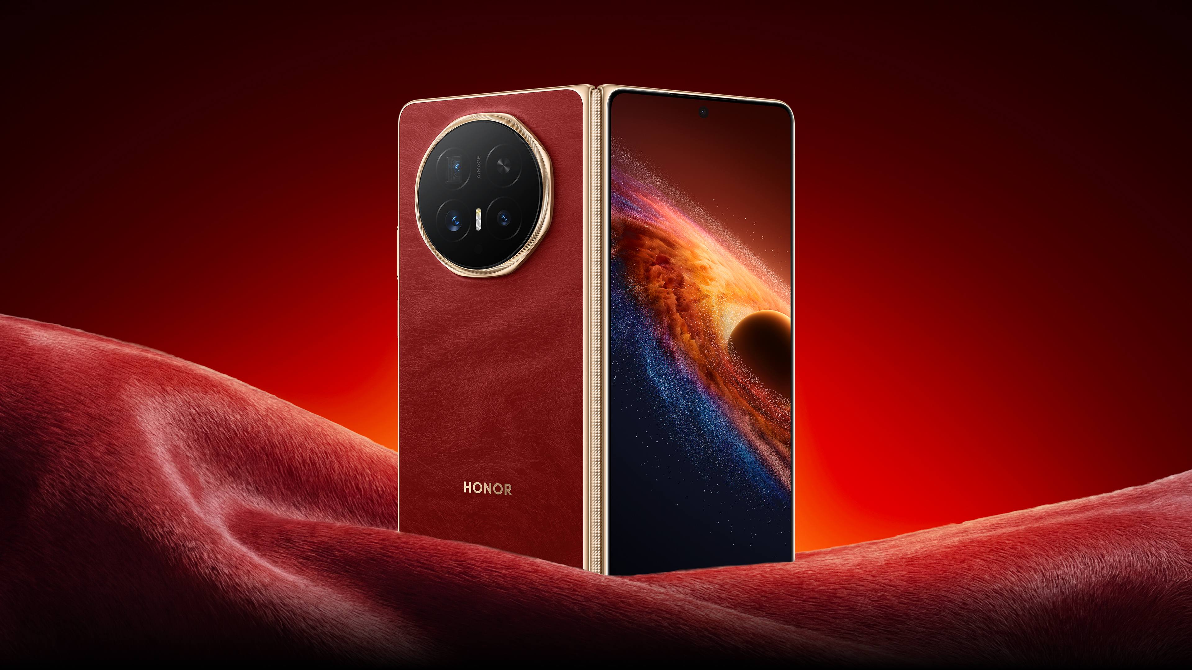 HONOR Magic V6 na cor vermelha — imagem ilustrativa da gama